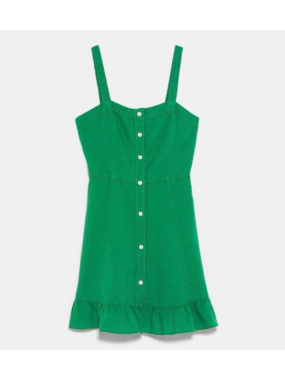 Zara Emerald Green Linen Button-Front Ruffle Mini Dress in XS - Picture 12 of 12